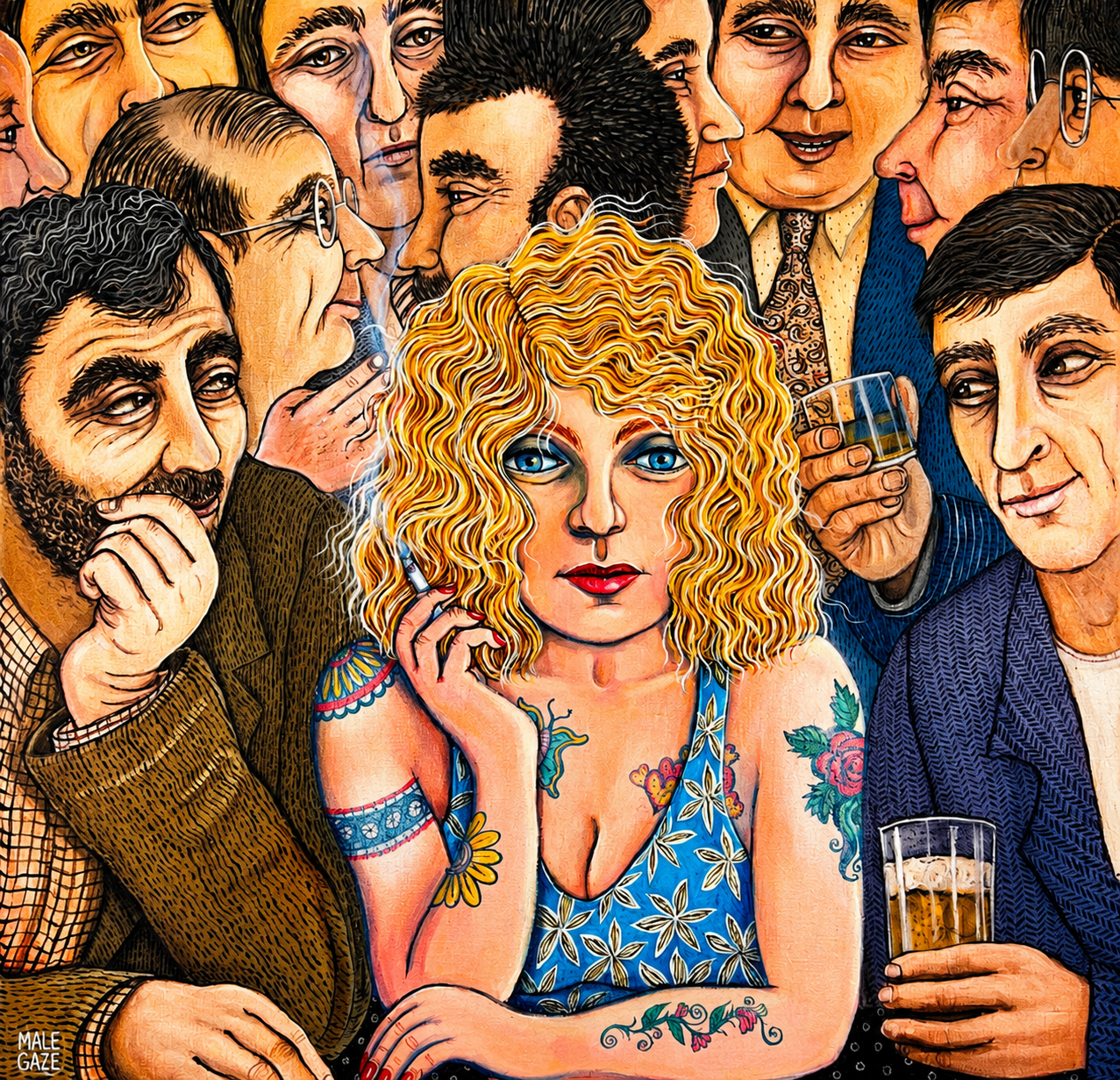 Painting titled “Male Gaze” by artist Barbara Johansen, modified by author.