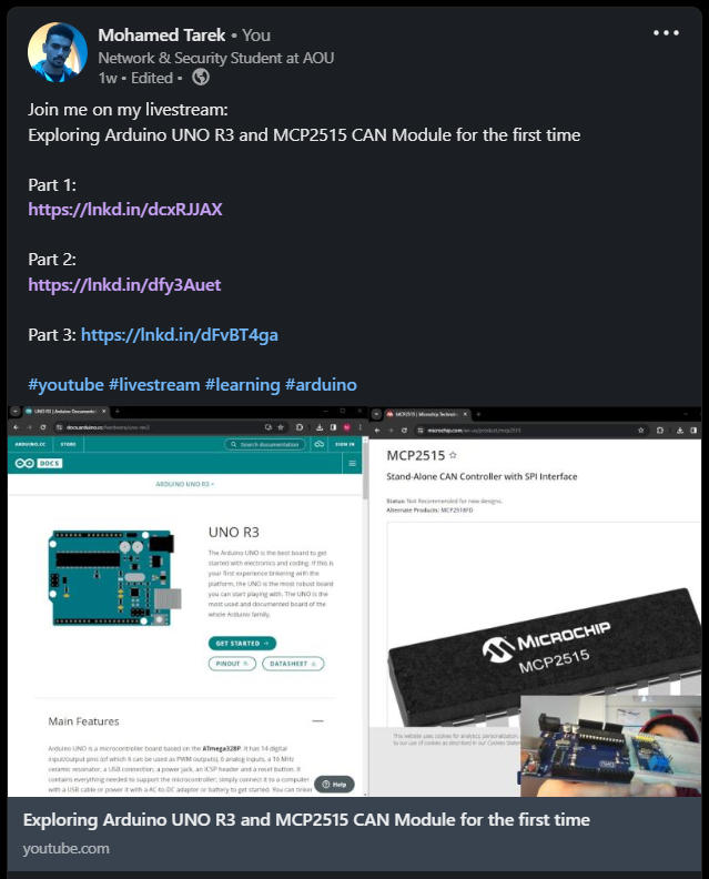 20 hours with Arduino. From never touched an Arduino to CAN…, by Mohamed  Tarek, Dec, 2023