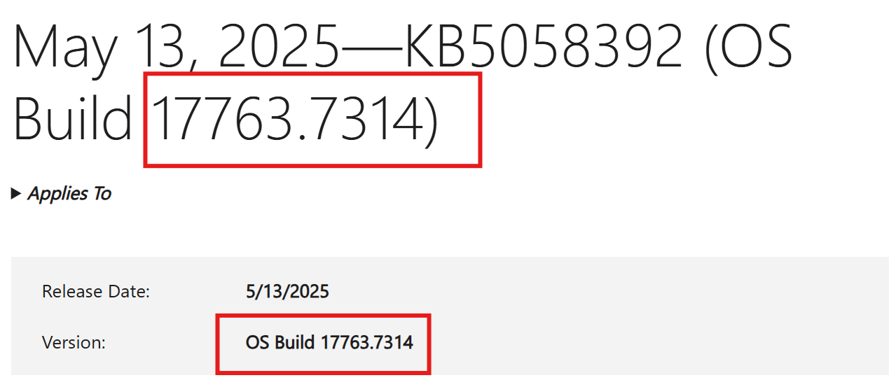 Fig 3.2 KB5058392, OS Build 17763.7314