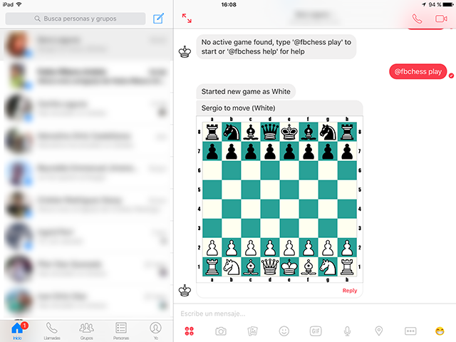 Puedes jugar ajedrez en el Messenger de Facebook con este truco
