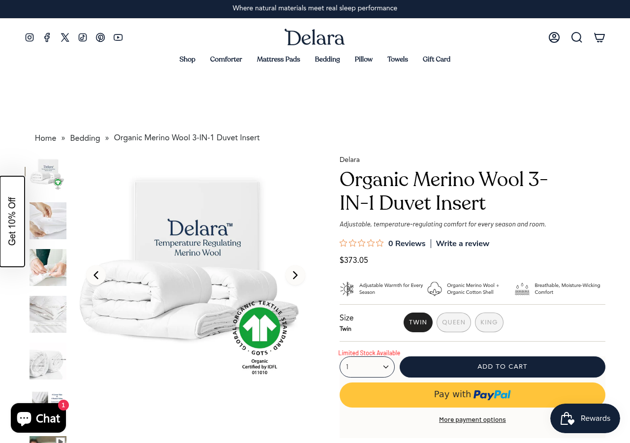 Delara 3-in-1 Organic Merino Wool Comforter