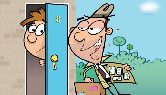 door to door selling cartoons