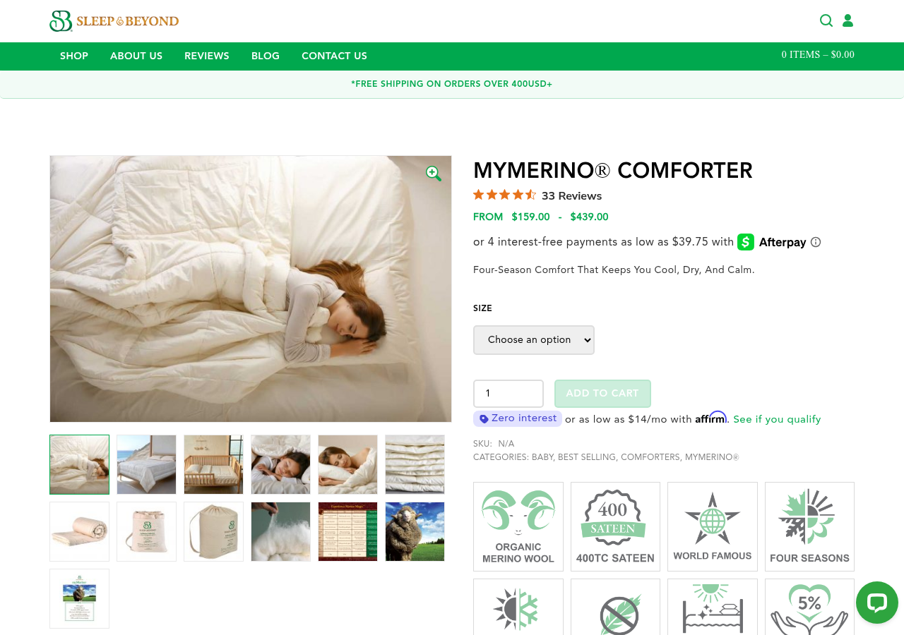 Sleep & Beyond myMerino Organic Wool Comforter