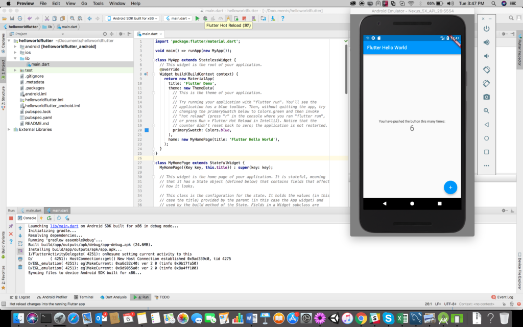 Эмулятор андроид на айфон. Dart приложения android. hello world андроид студио. flutter визуальный редактор. flutter hello world.
