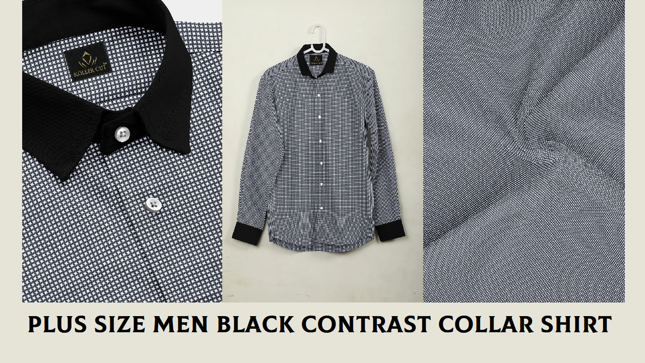 Plus Size Men Black Contrast Collar Shirt — Ninja Kunai Star