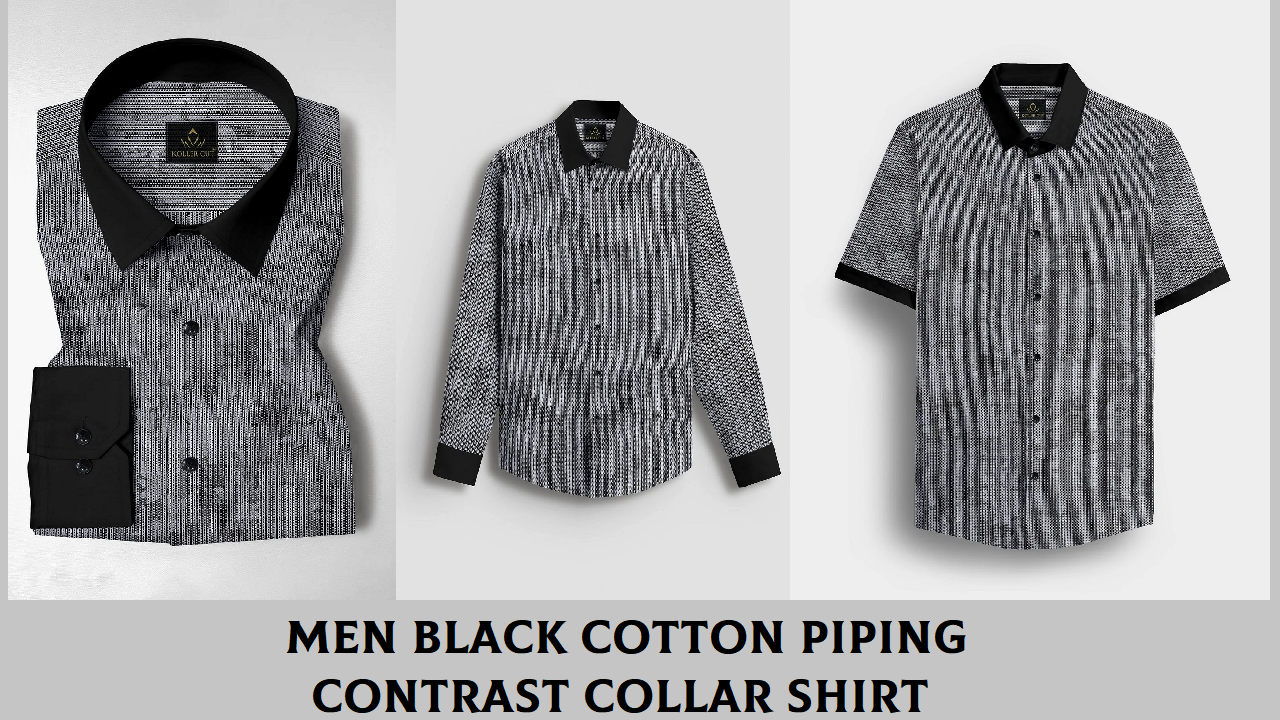 Men Black Cotton Piping Contrast Collar Shirt — Maple Leaf Printed