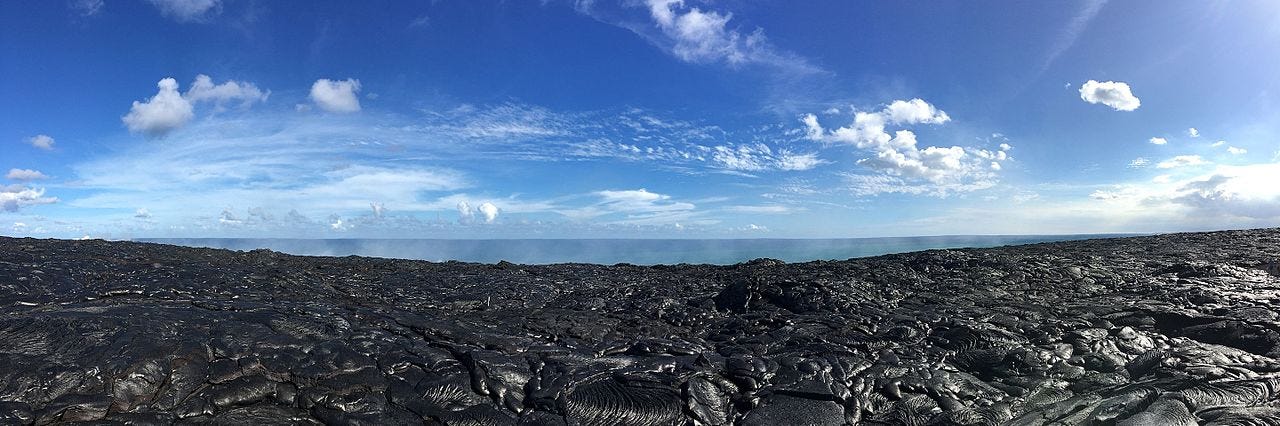 Panoramic view of the lava at the end of the road