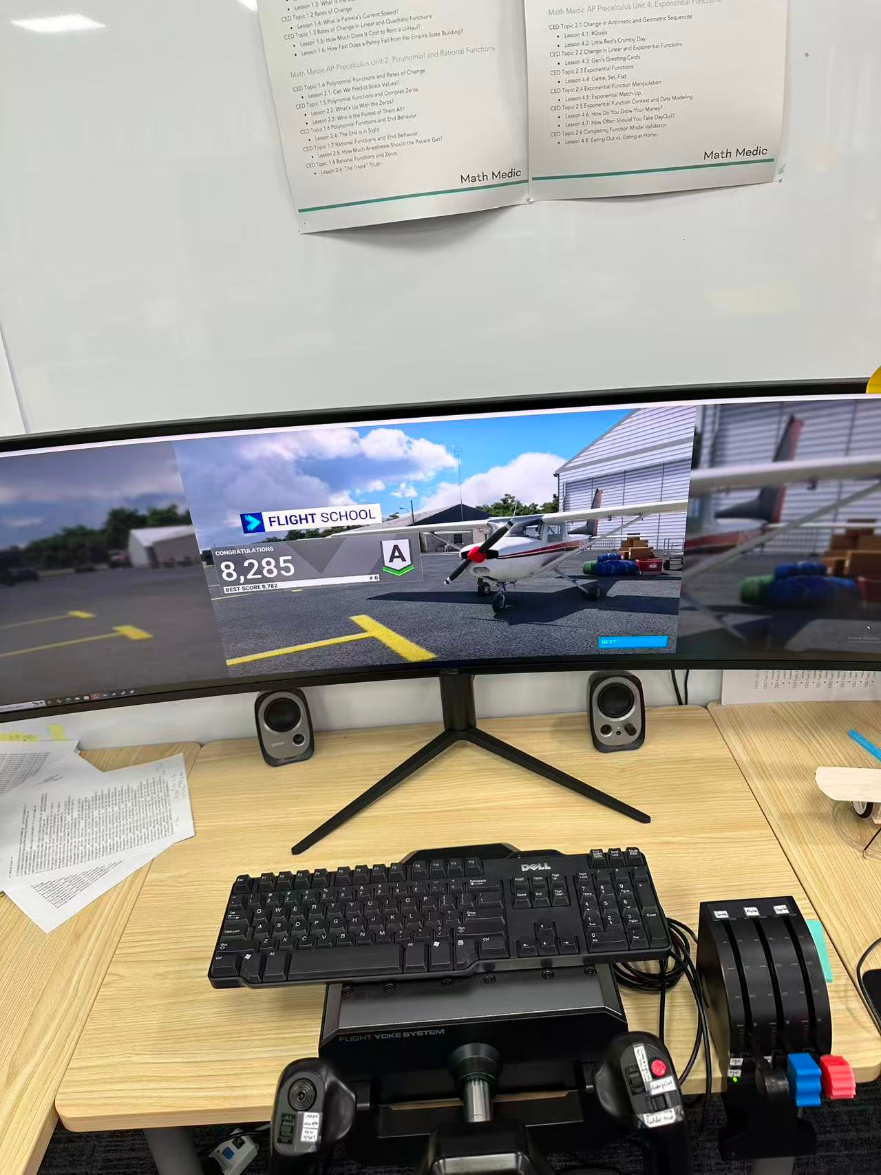 Figure 6: Completing another landing training module with a score of 8,285 and an A rating in another station.
