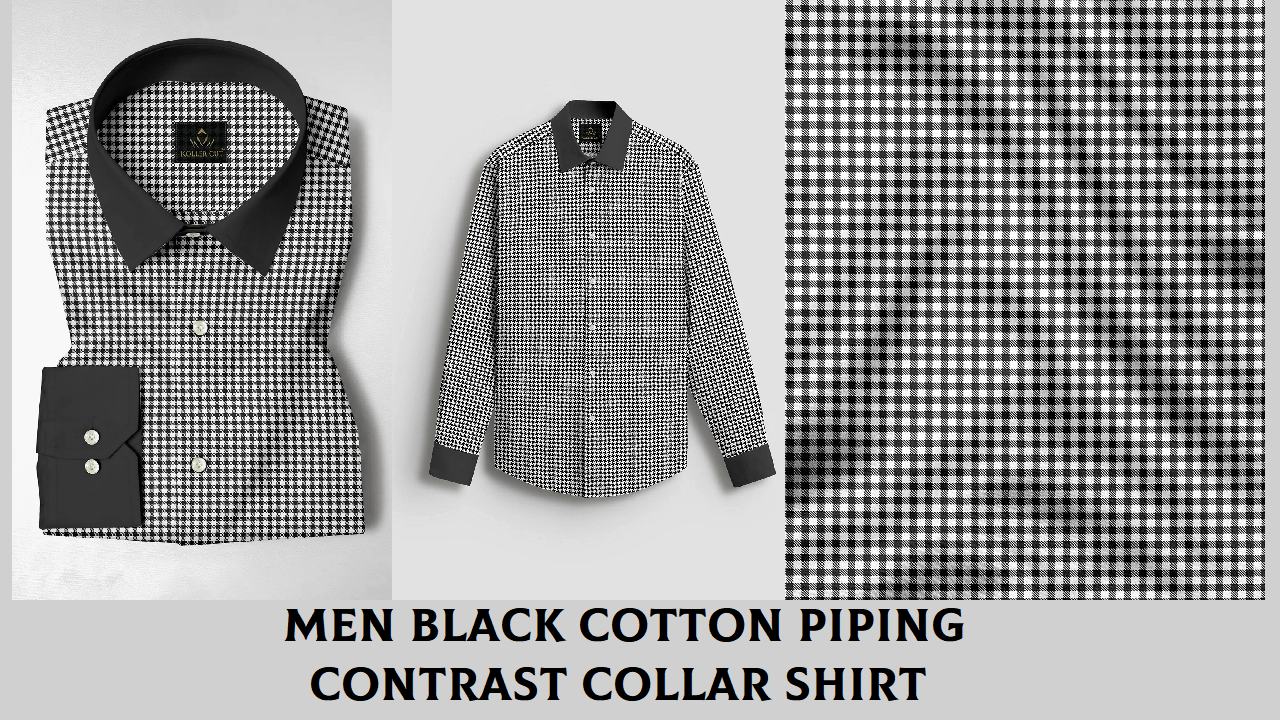 Men Black Cotton Piping Contrast Collar Shirt — Gingham Checks