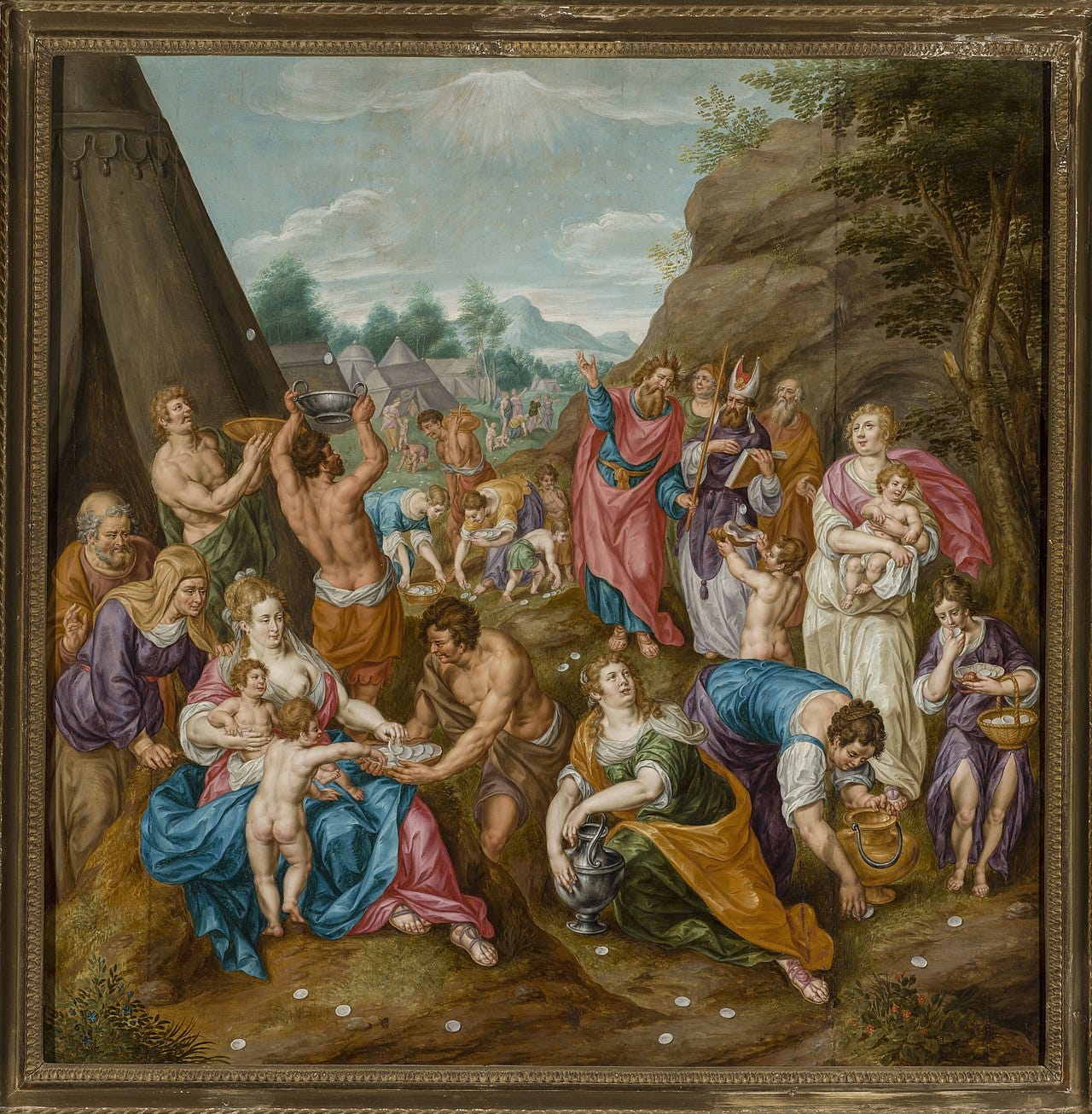 Gathering manna (Exodus 16:14–17) by Hendrick de Clerck (1560/1570–1630) via Wikimedia Commons.