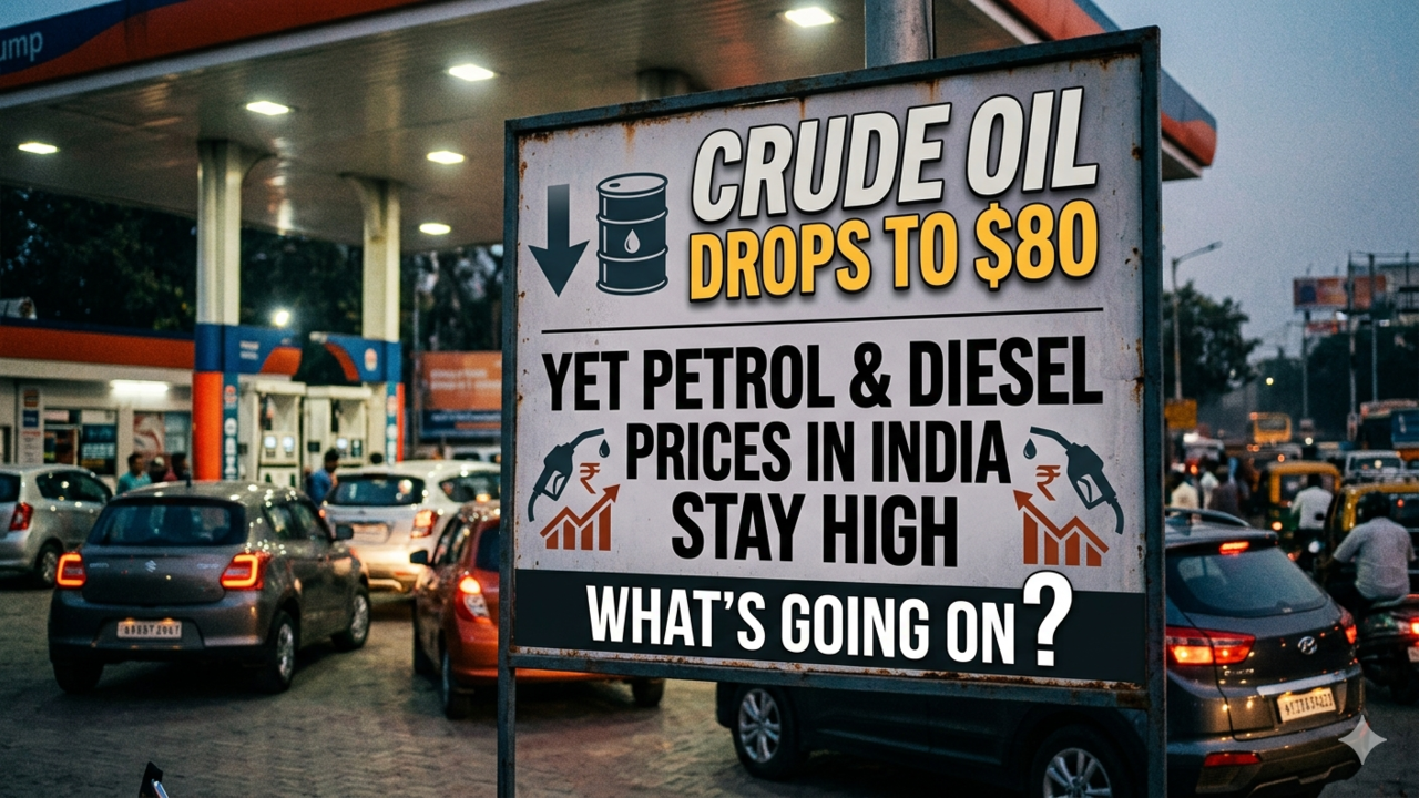 Crude Oil Drops to $80, Yet Petrol & Diesel Prices in India Stay High — What’s Going On?