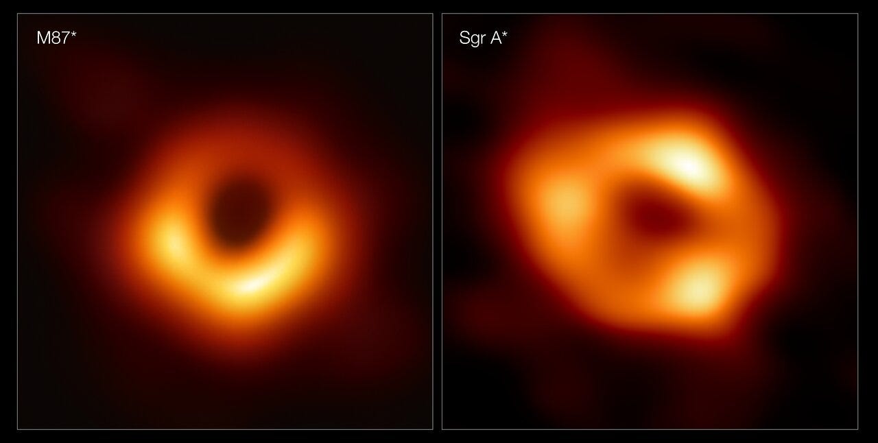 Dua foto lubang hitam yang asli, M87 dan Sagittarius A, yang diambil oleh tim ilmuwan global yang tergabung dalam Event Horizon Telescope (EHT) Collaboration.