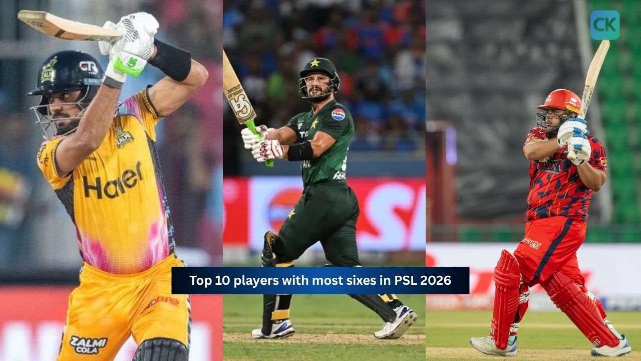 Top 10 players with most sixes in PSL 2026
