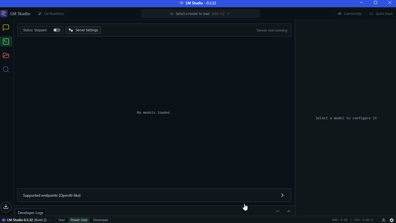 Starting a server in LM Studio