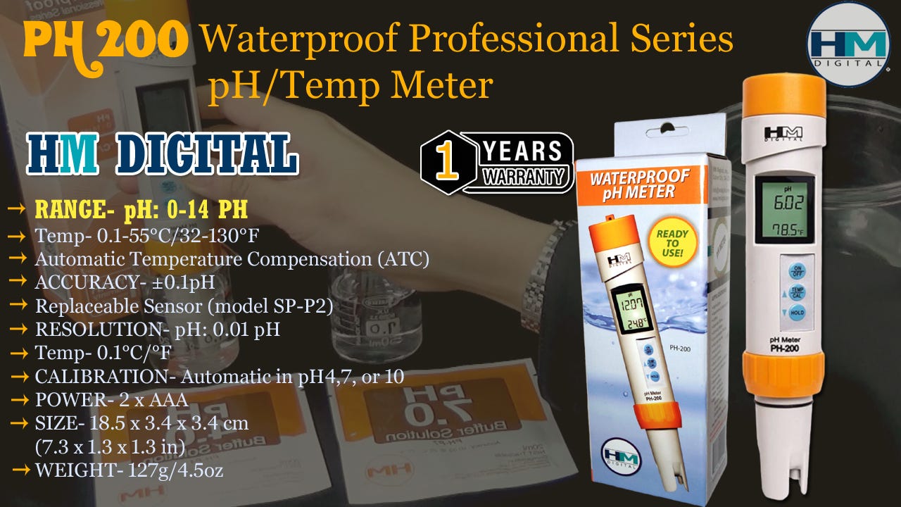 PH-200: Waterproof Professional Series pH/Temp Meter