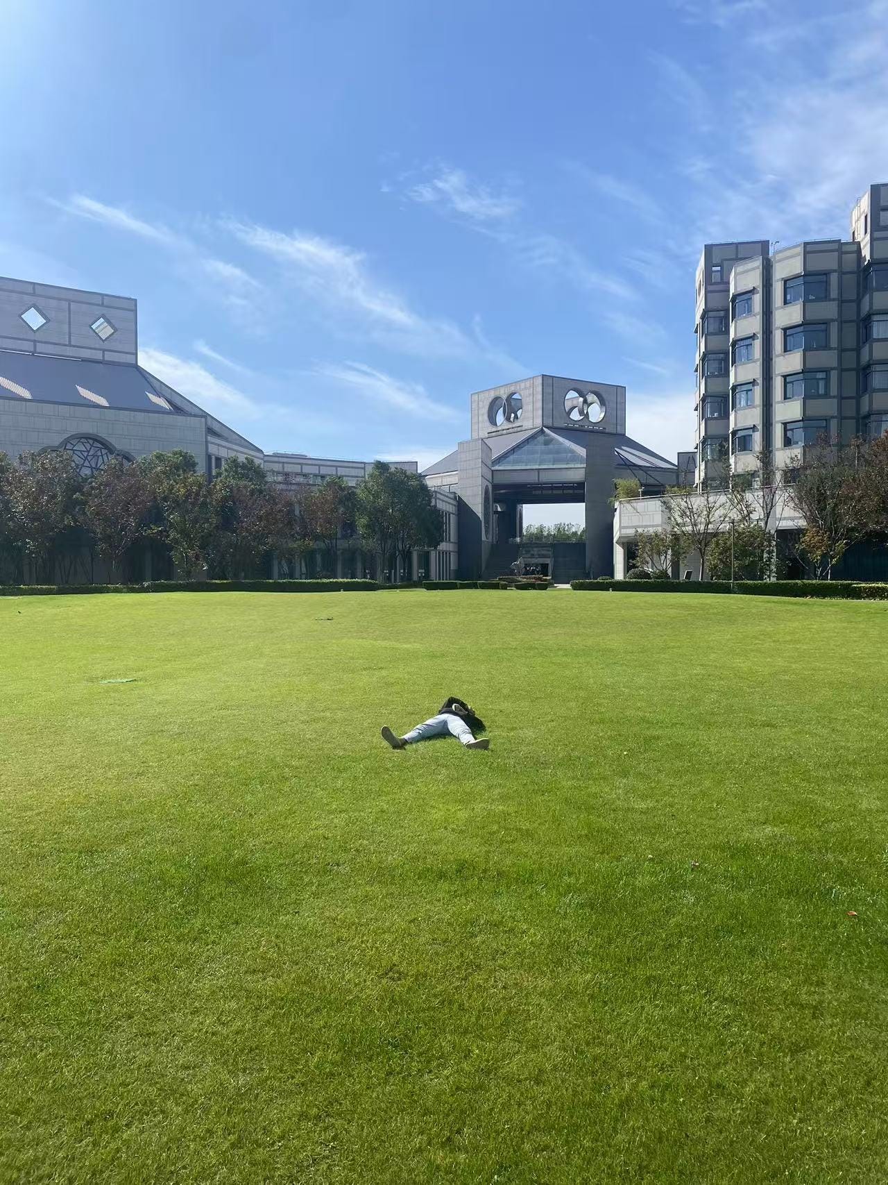 Lying on the grass circle!