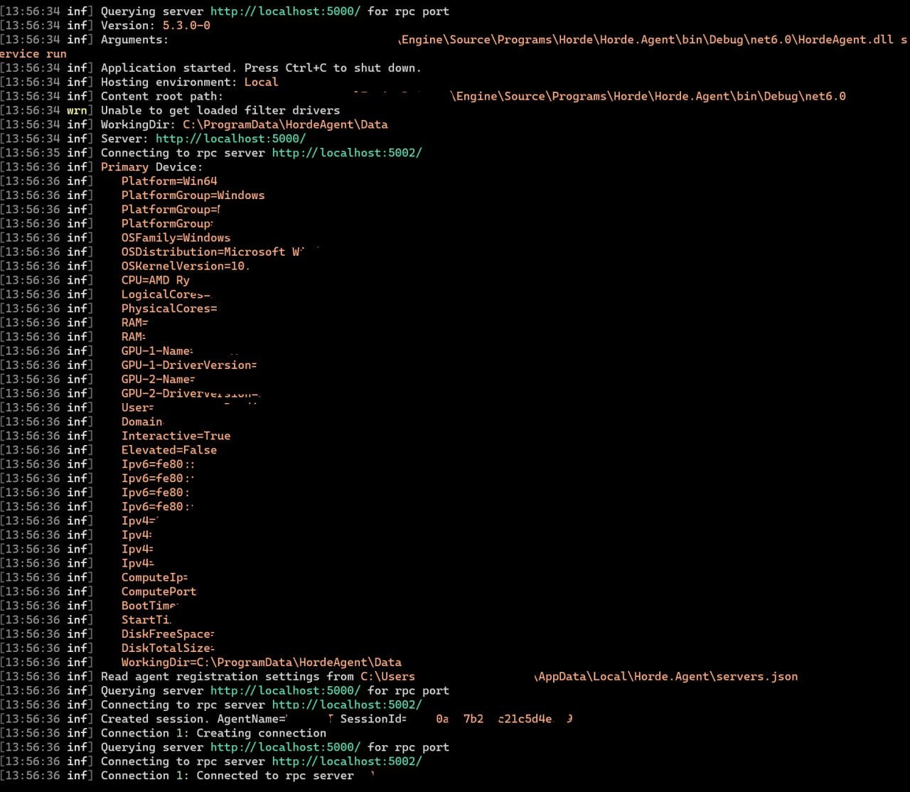 Horde.Agent console output