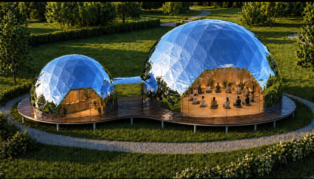 Geodesic Jungle Domes Immersive dome spaces designed to reconnect you with nature, where light, water, and greenery create a deeply restorative environment