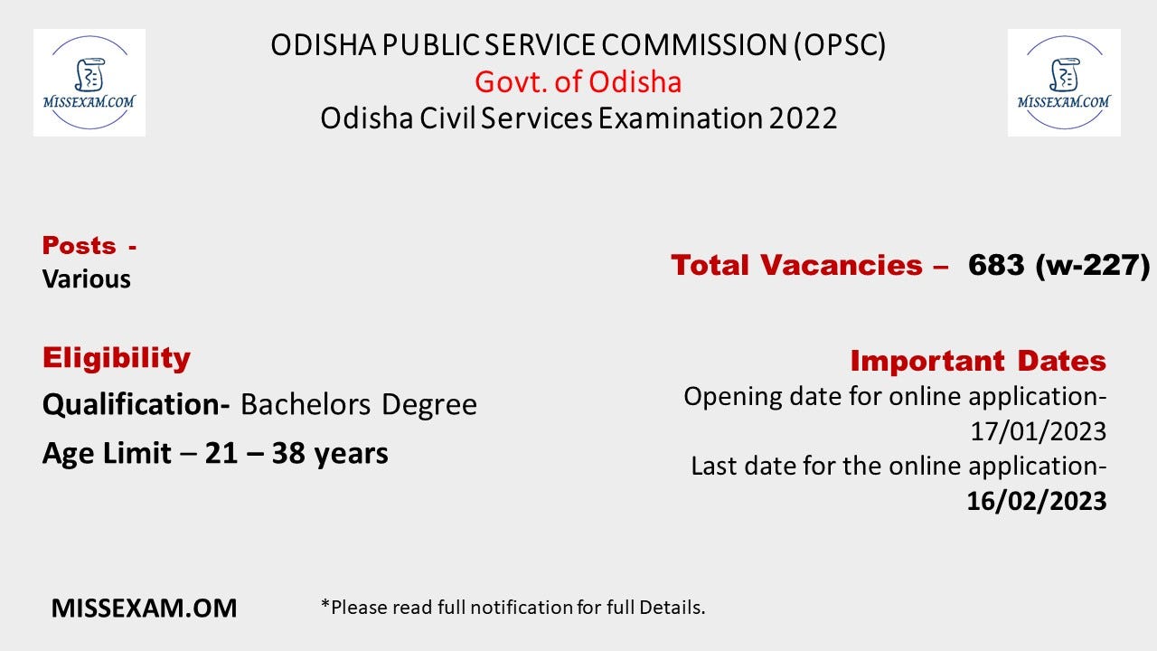 OCSE-Odisha Civil Services Examination 2022