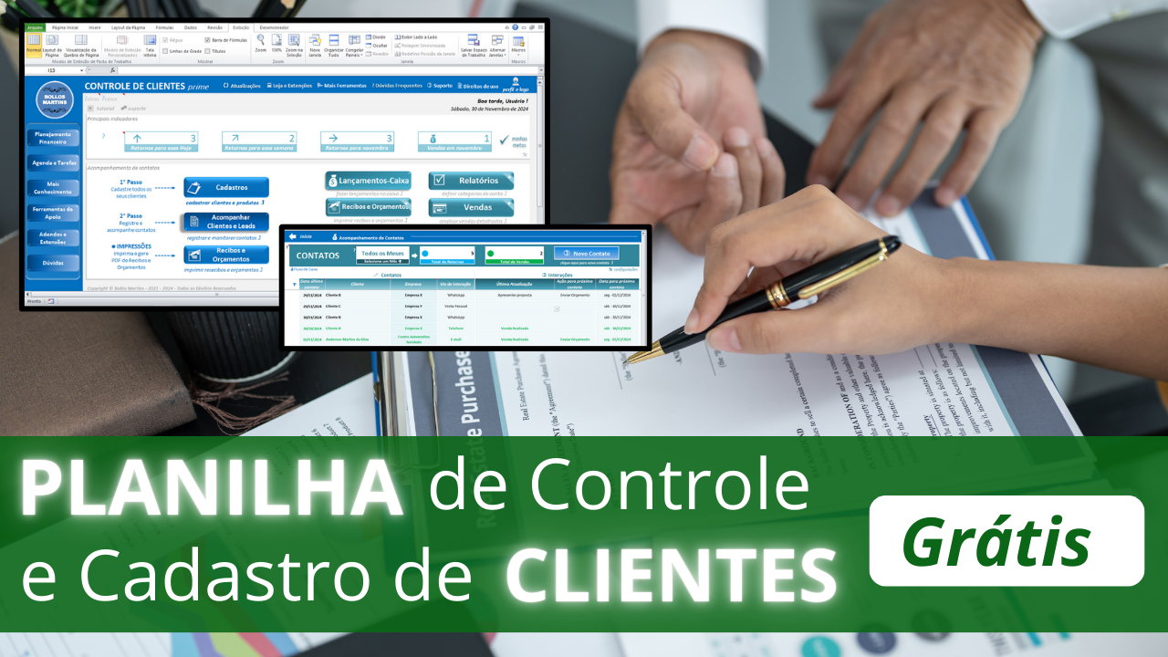 🟠 [Gratuita] Planilha de Cadastro de Clientes Grátis Excel — Controle de Clientes Grátis