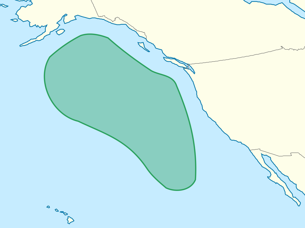 Approximate map of migration range. Source: This file was derived from: Pacific Ocean laea location map.svg:, CC BY-SA 3.0, https://commons.wikimedia.org/w/index.php?curid=87381219