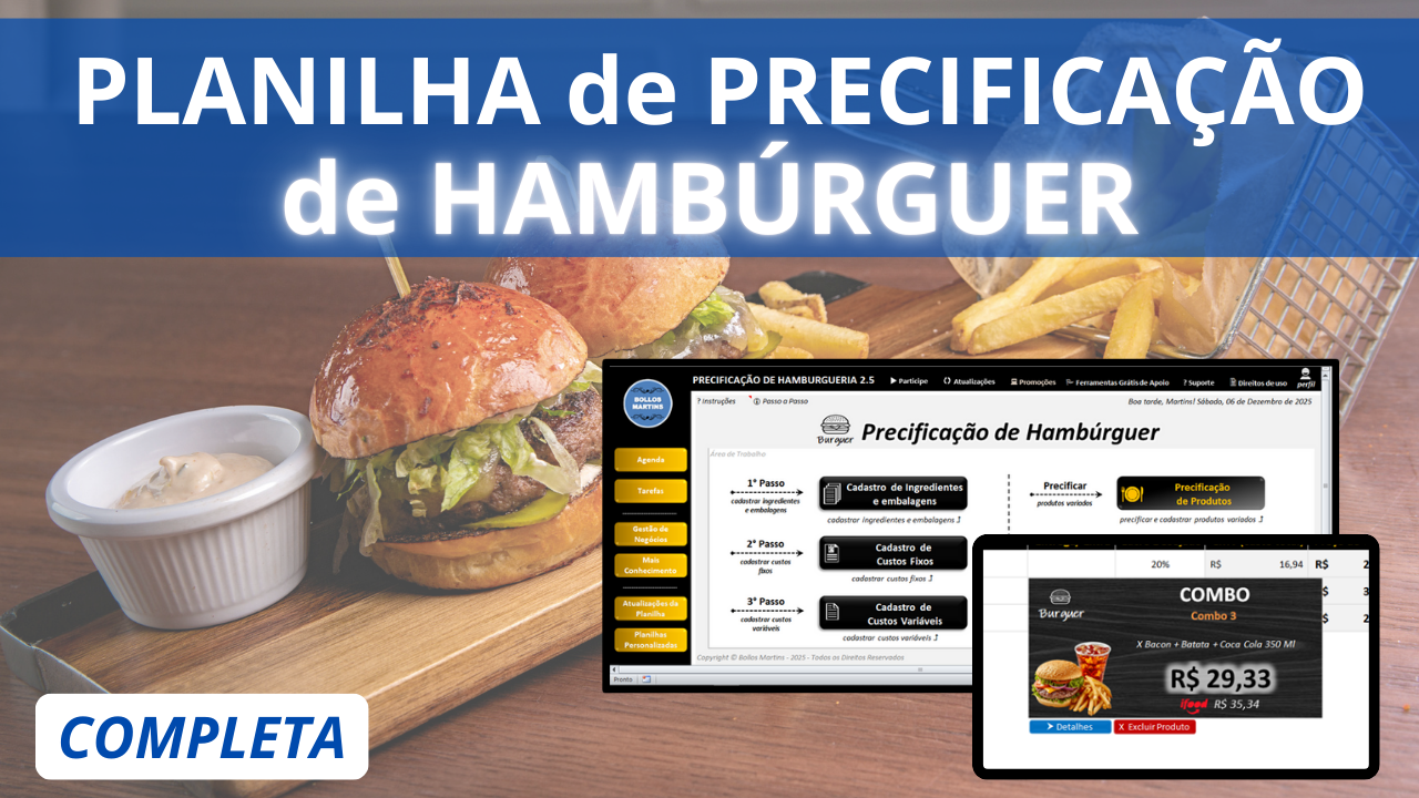 📌[Lançamento] Planilha de Precificação para HAMBURGUERIA — Como precificar comida Delivery iFood