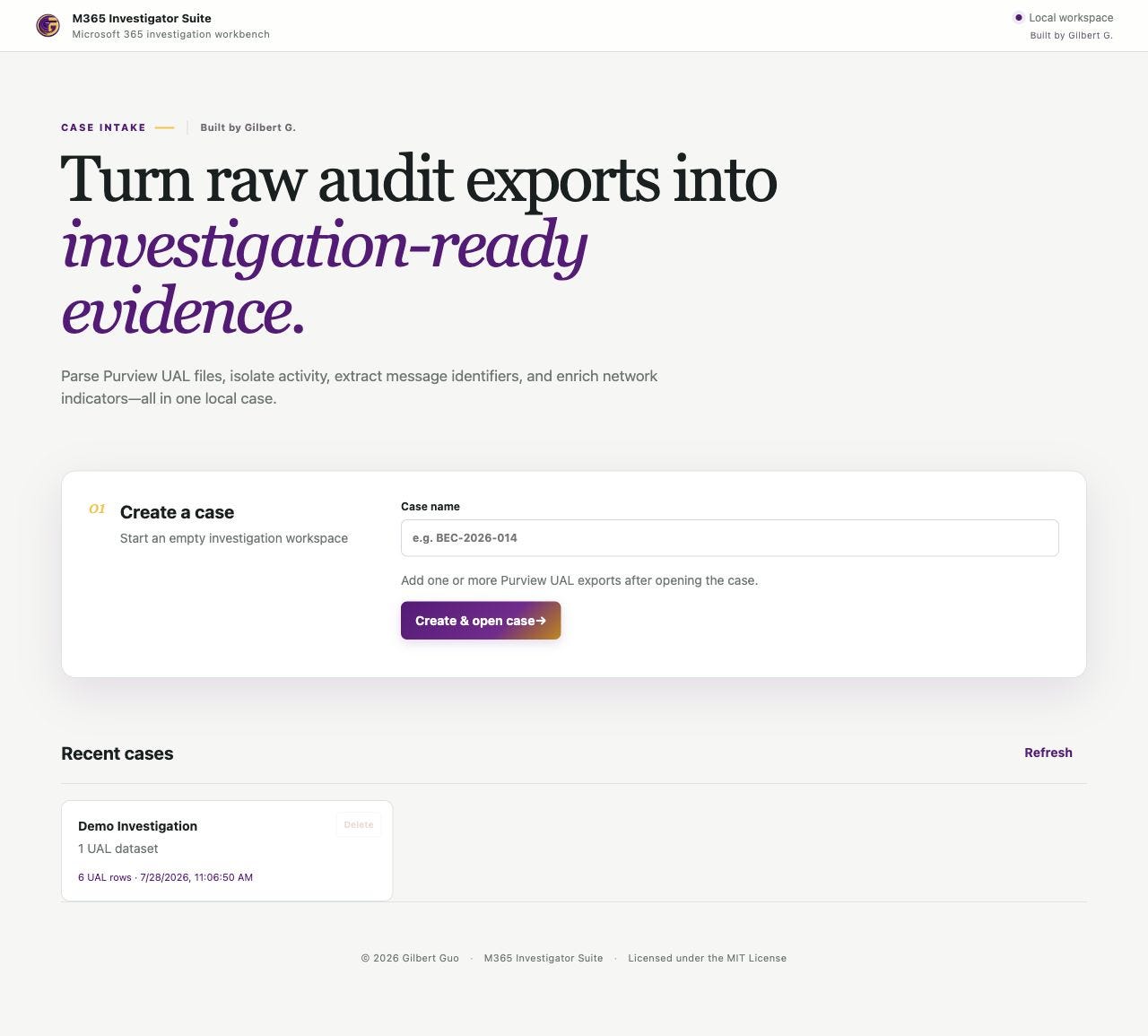 Introducing M365 Investigator Suite: A Local-First Workbench for Microsoft 365 Investigations