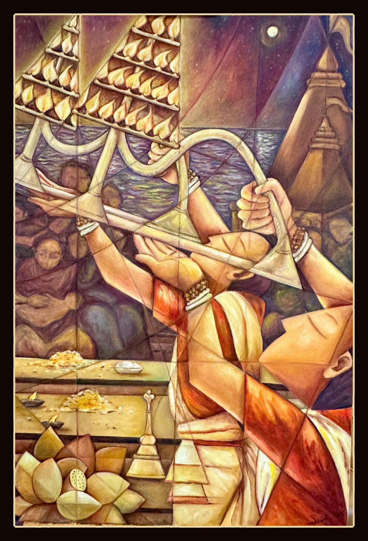 The Ganga Arati, Oils on Canvas 36"x24" © 2025 Malini Rao