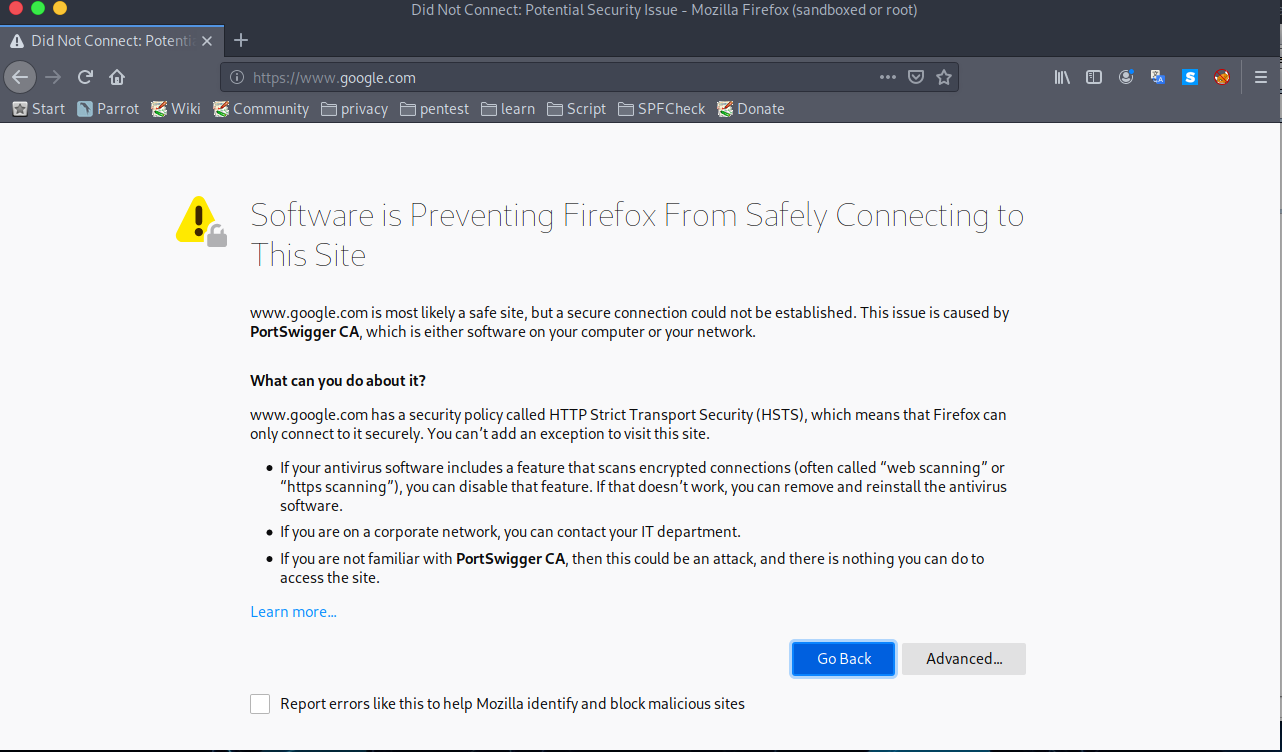 How to fix your connection is not secure in burpsuite.