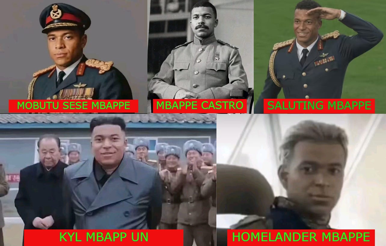 Dictator Kylian Mbappe public memes — mashup & text added by the author