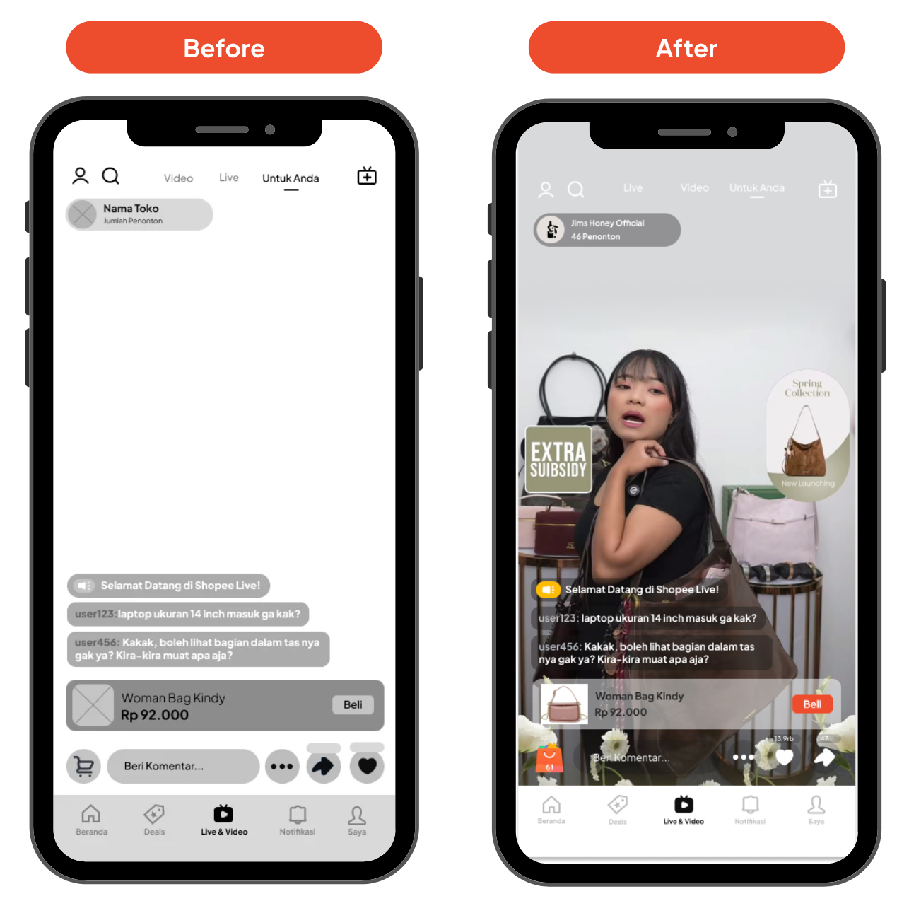 [HF] Before & After Flow 1 Layar 2— Melihat Laman Shopee Live