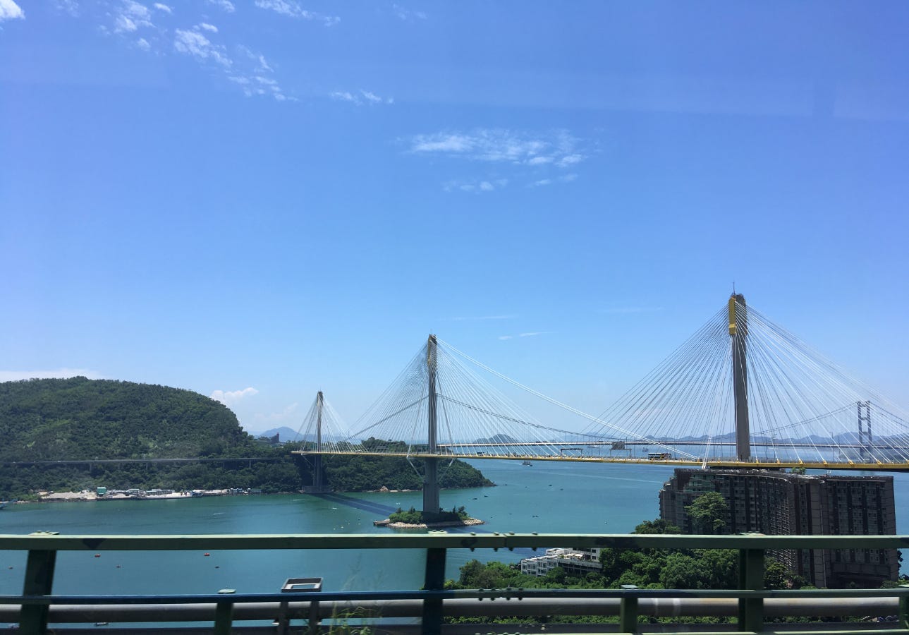 Ting Kau Bridge & Tsing Ma Bridge, viewed from the bus on the highway, Hong Kong_25 Aug, 2024_Photo by Oiseau Distrait