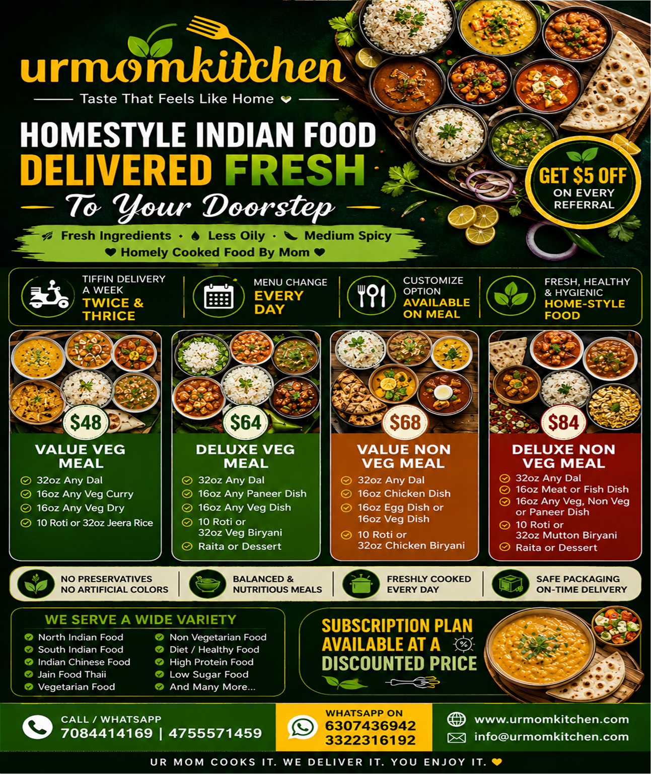 🍛 Enjoy the Comfort of Home-Cooked Indian Meals with URMomKitchen! ❤️