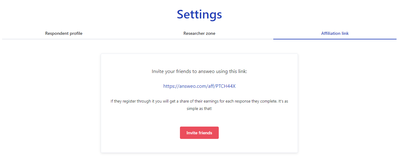Accessing your personal affiliate link in account Settings