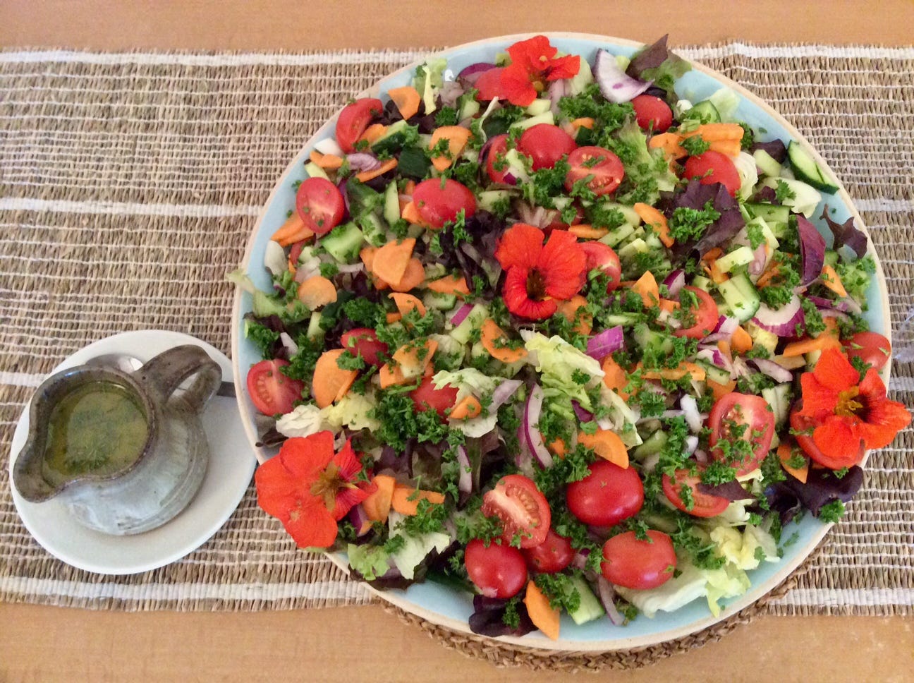 Nasturtiums from the BRC garden transform the salad.