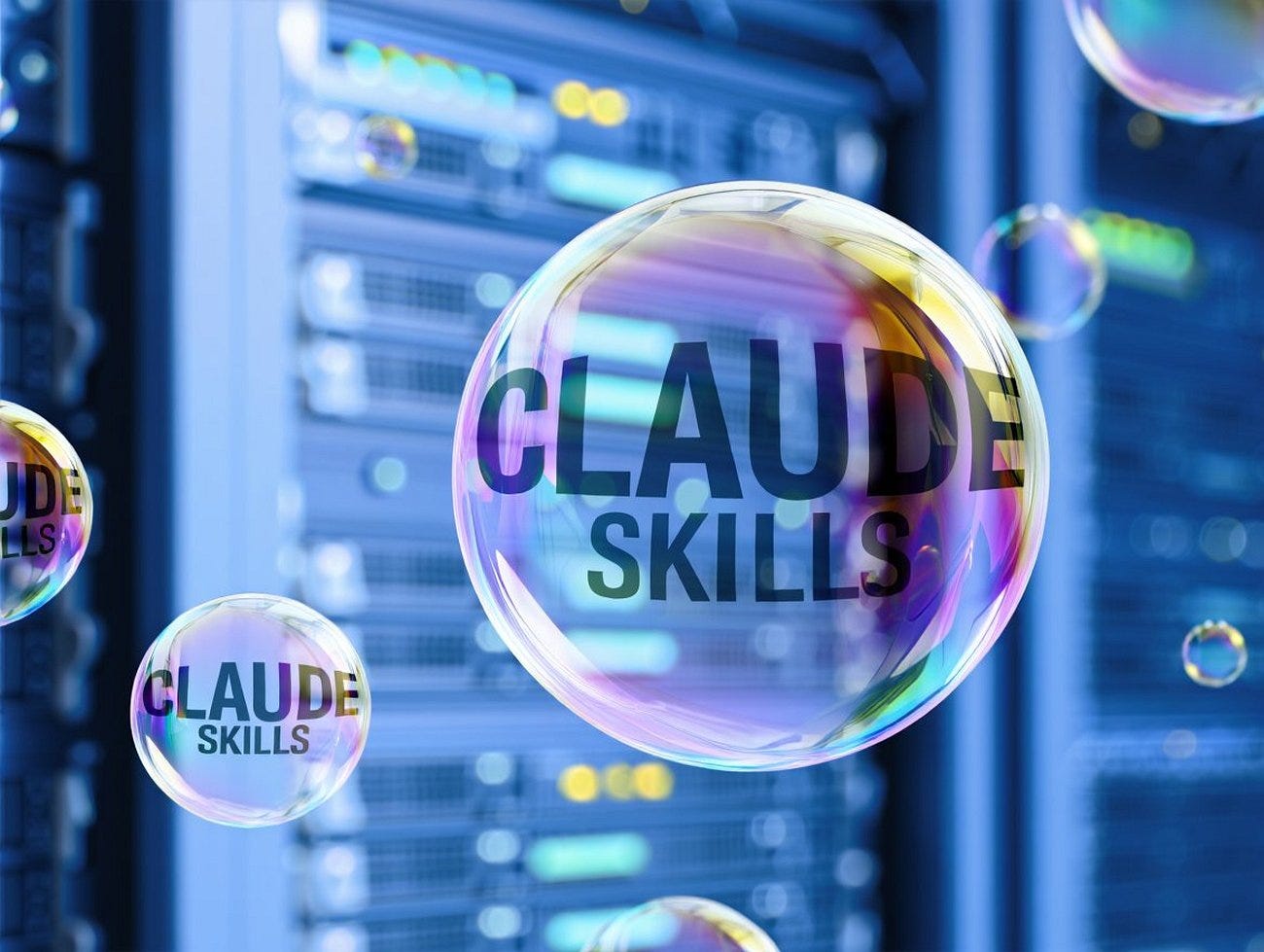 AI generated symbolic picture of bubbles showing the text “Claude Skills”
