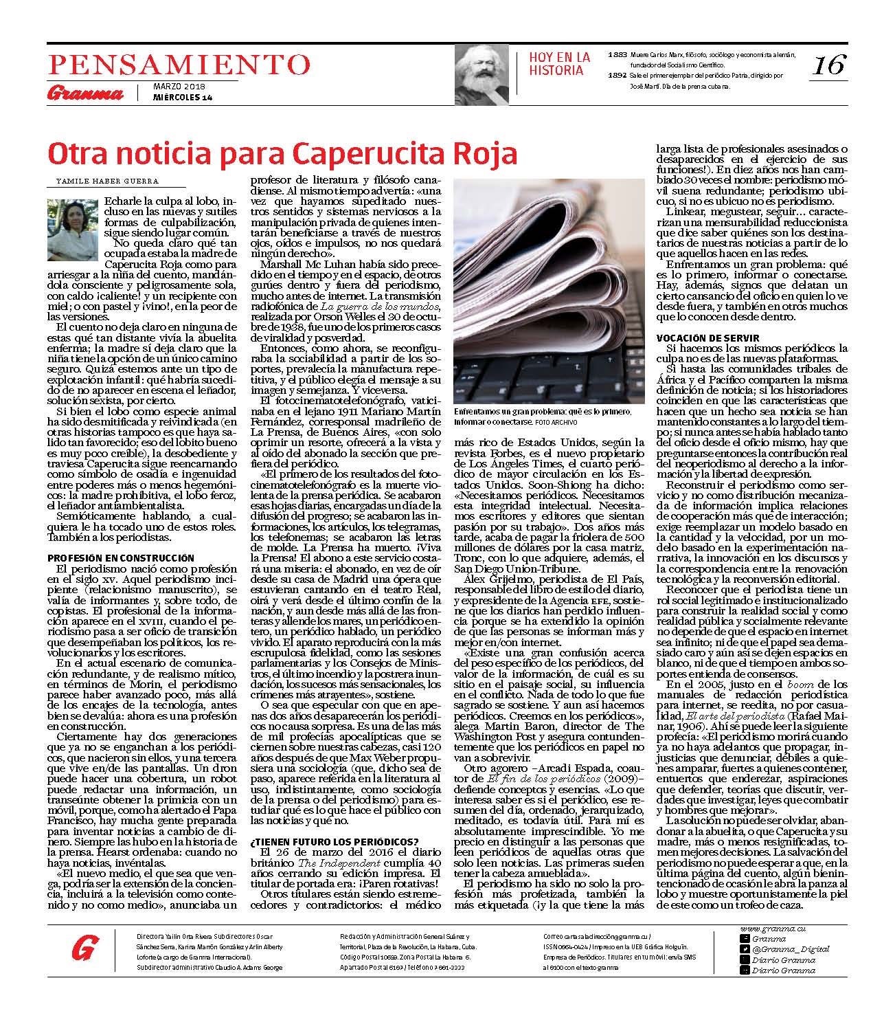 Los periódicos, la Caperucita Roja y el lobo feroz