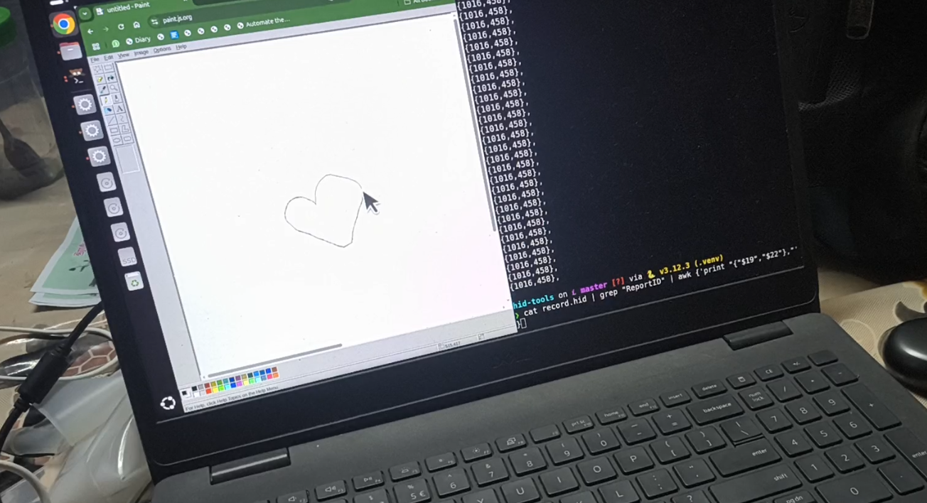How to make a custom mouse draw a heart in the paint using STM32 (Bluepill)