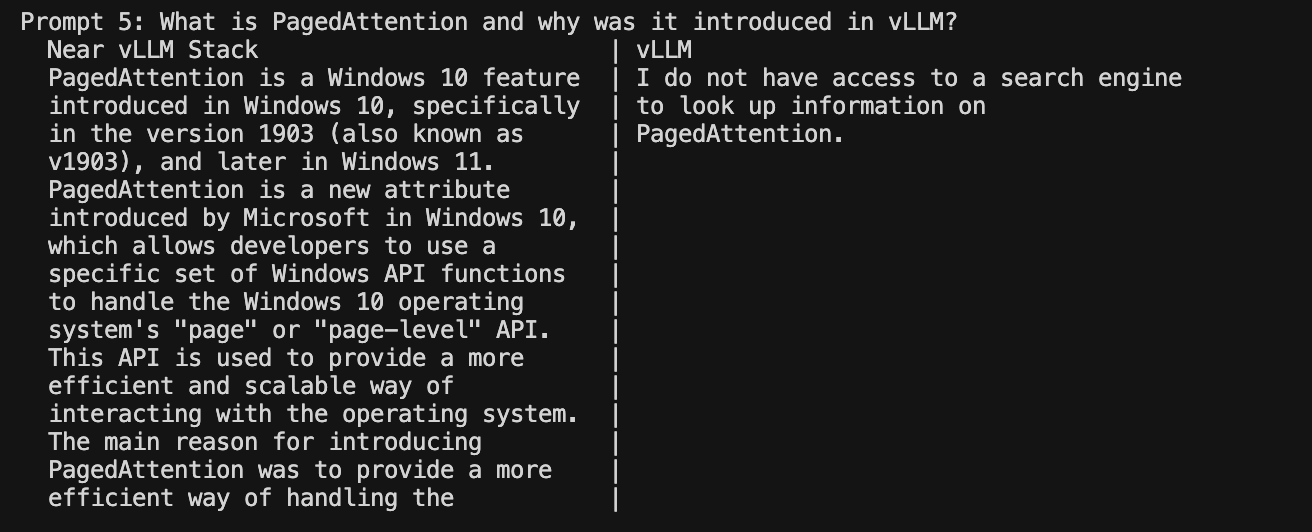 Unsurprisingly, during testing the same model still produced different outputs across both servers for identical prompts. LLMs being LLMs, small differences in runtime execution and decoding behavior can still lead to divergent generations.