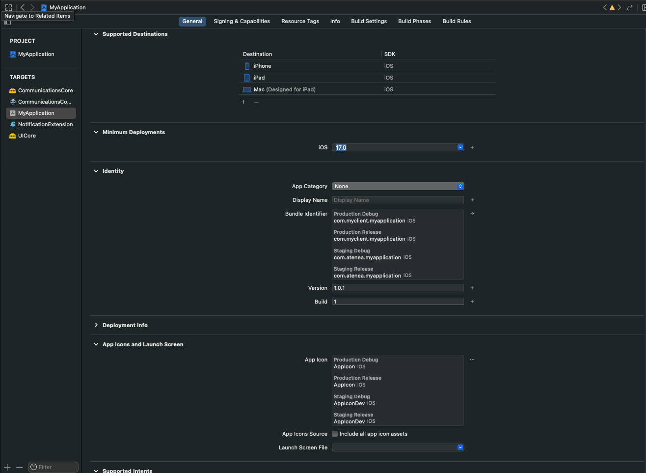Bundle identifiers/AppIcon for each environement but one version only