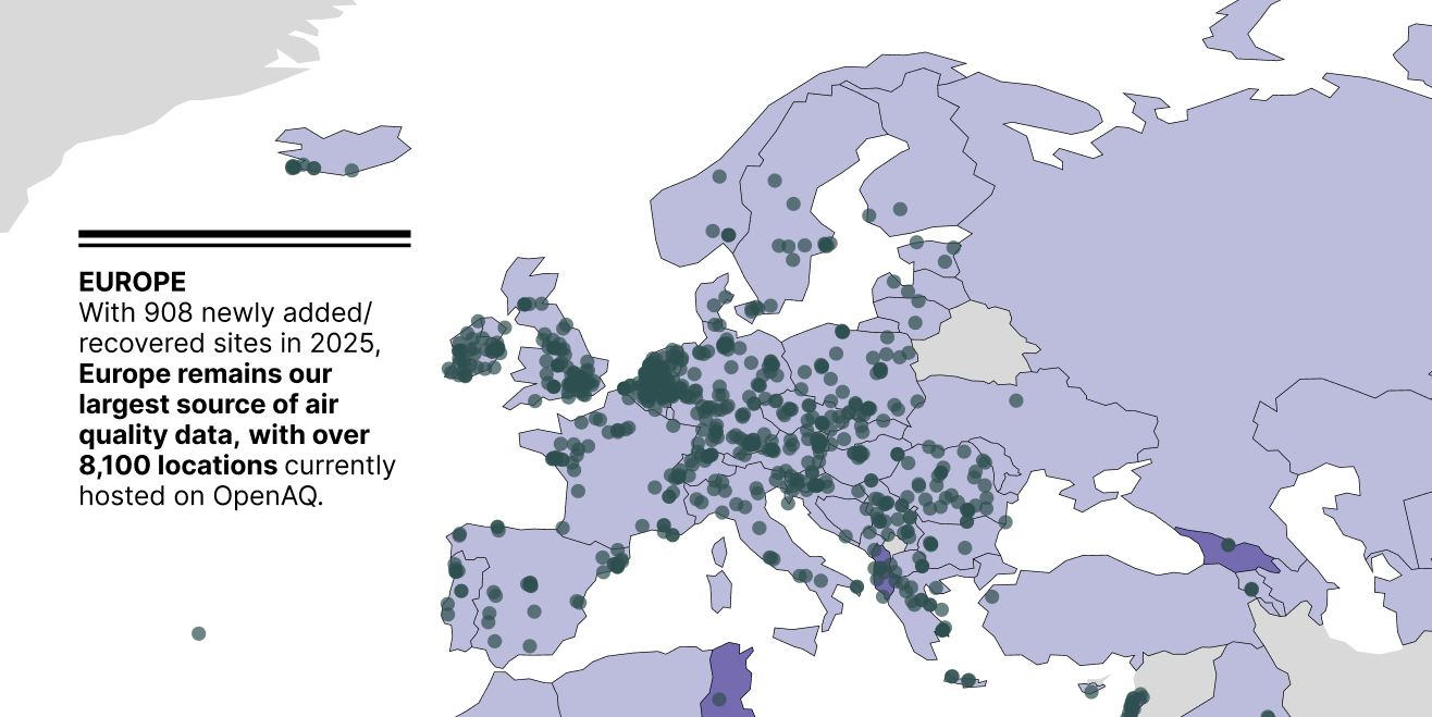 Figure 2. A snapshot of Europe with new locations added/recovered in 2025.