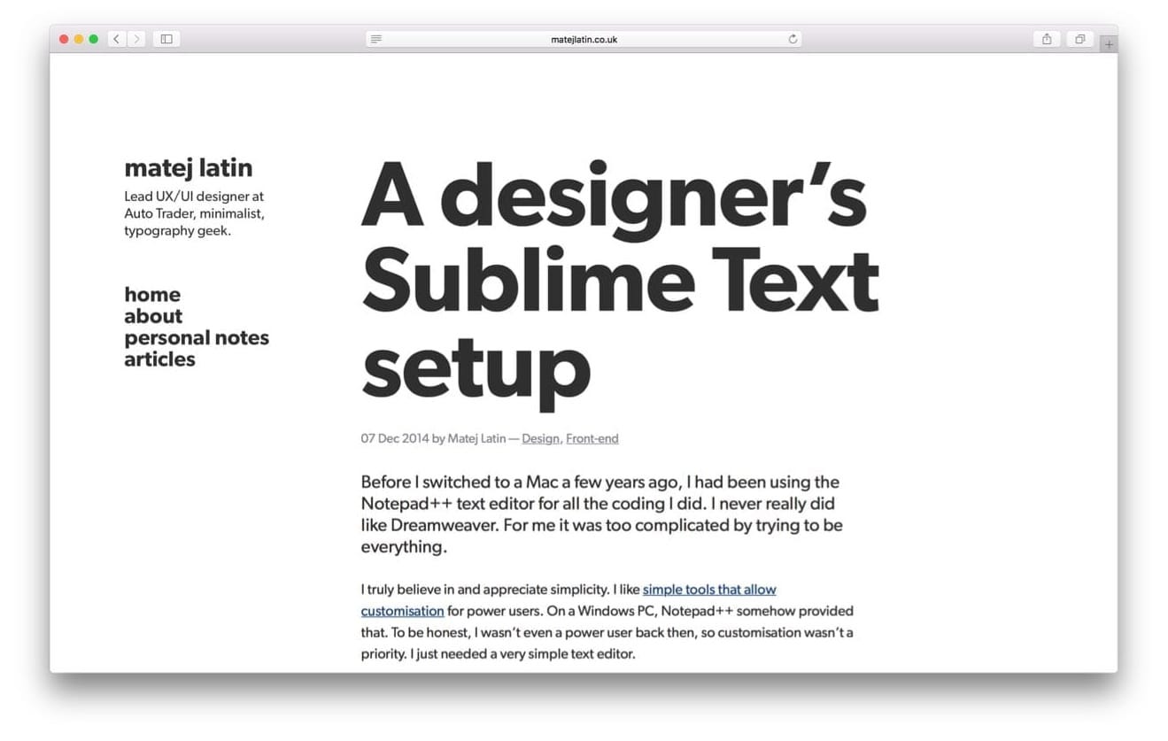 Recently redesigned matejlatin.co.uk. Typography-focused but using a single font only.