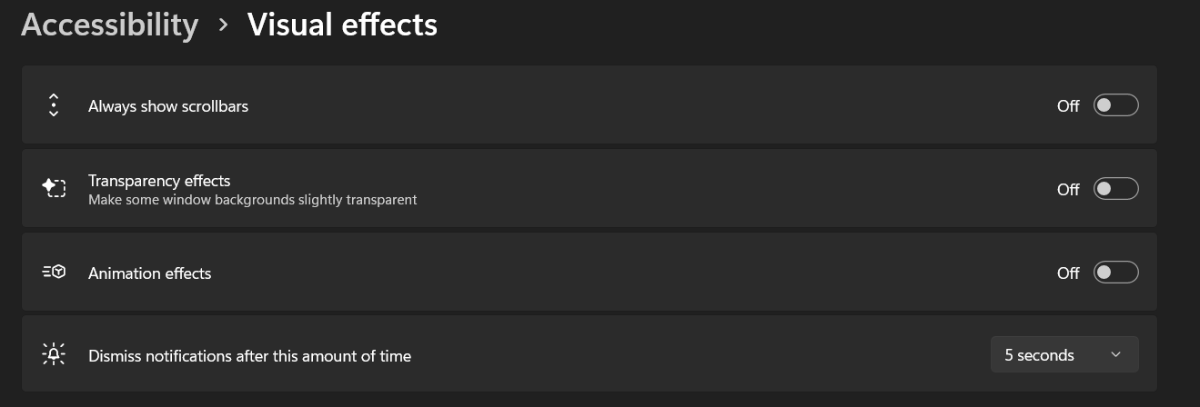 Windows visual effects settings — screenshot by author