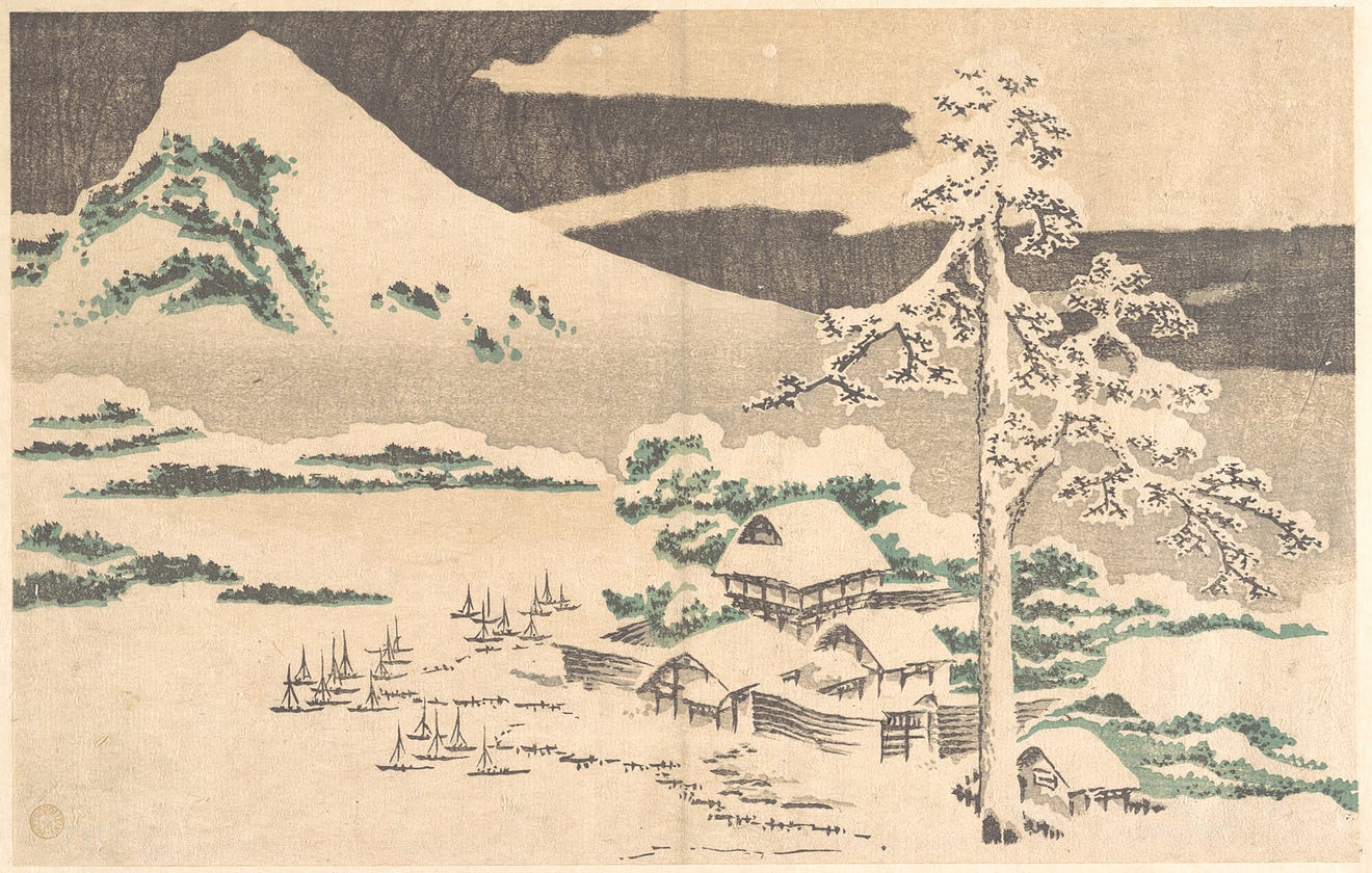 Xilogravura “Monte Fuji no Inverno” de Katsushika Hokusai (1760–1849)