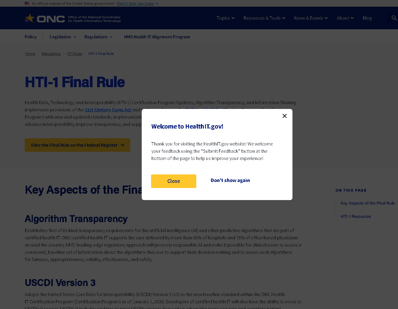 Figure 6. Proof of source-backed strategy: The cited source, HTI-1 final rule, gives the article a primary source readers can inspect. Source: Healthit