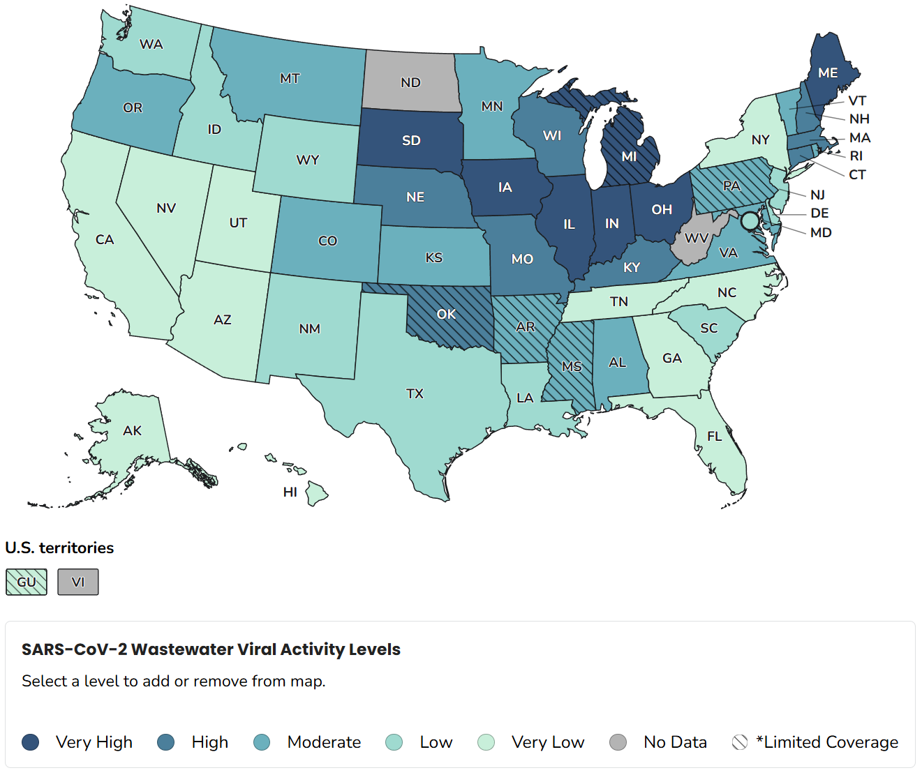 Current Wastewater Viral Activity Levels for COVID, per the NWSS