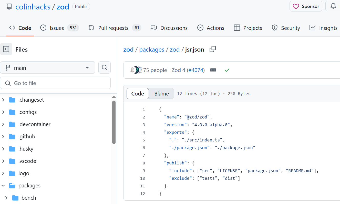 `jsr.json` file in Zod codebase.