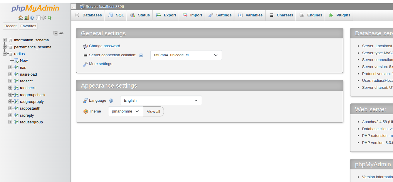 Tables of free radius server
