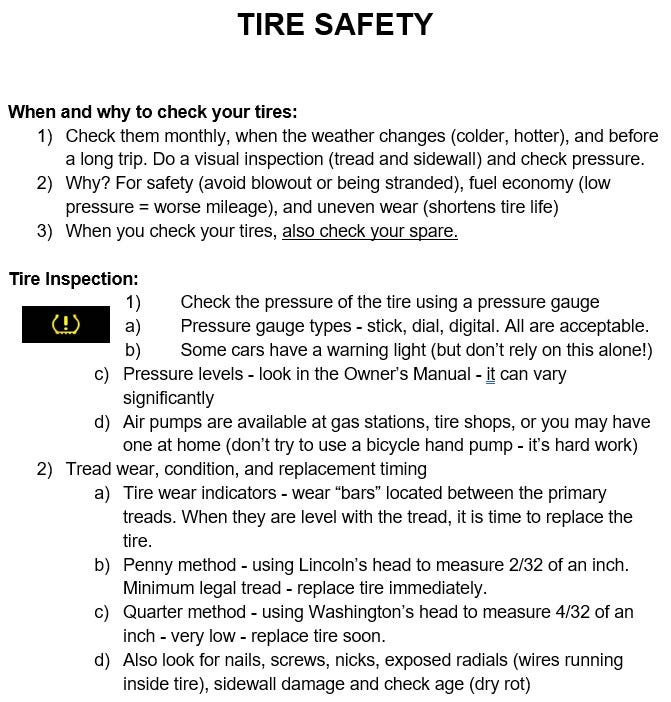 Tire Safety — inspection steps