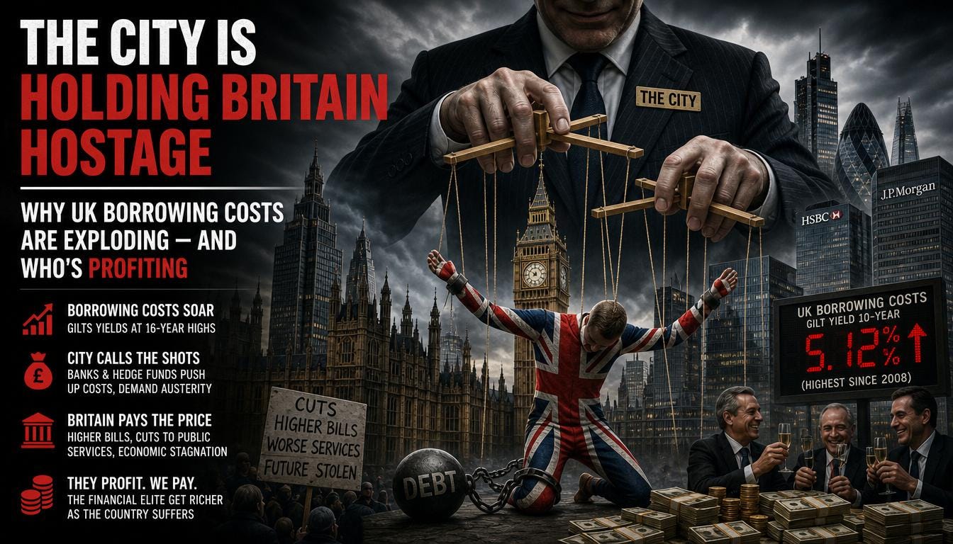 The City Is Holding Britain Hostage: Why UK Borrowing Costs Are Exploding — And Who’s Profiting